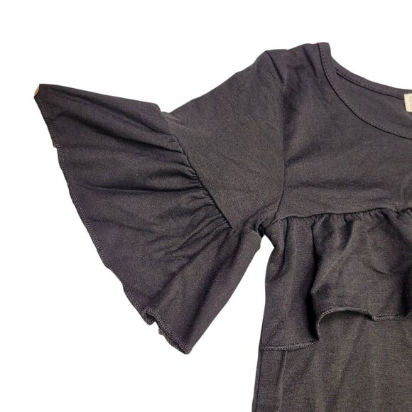 BesserBay Girl Casual Crew Neck Ruffle Short Sleeve A Line Cotton Black Dress XS - Picture 4 of 8